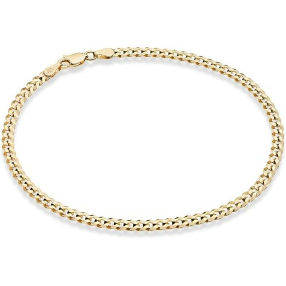 Miabella 925 Sterling Silver Cuban Link Anklet Italian Diamond Cut Chain